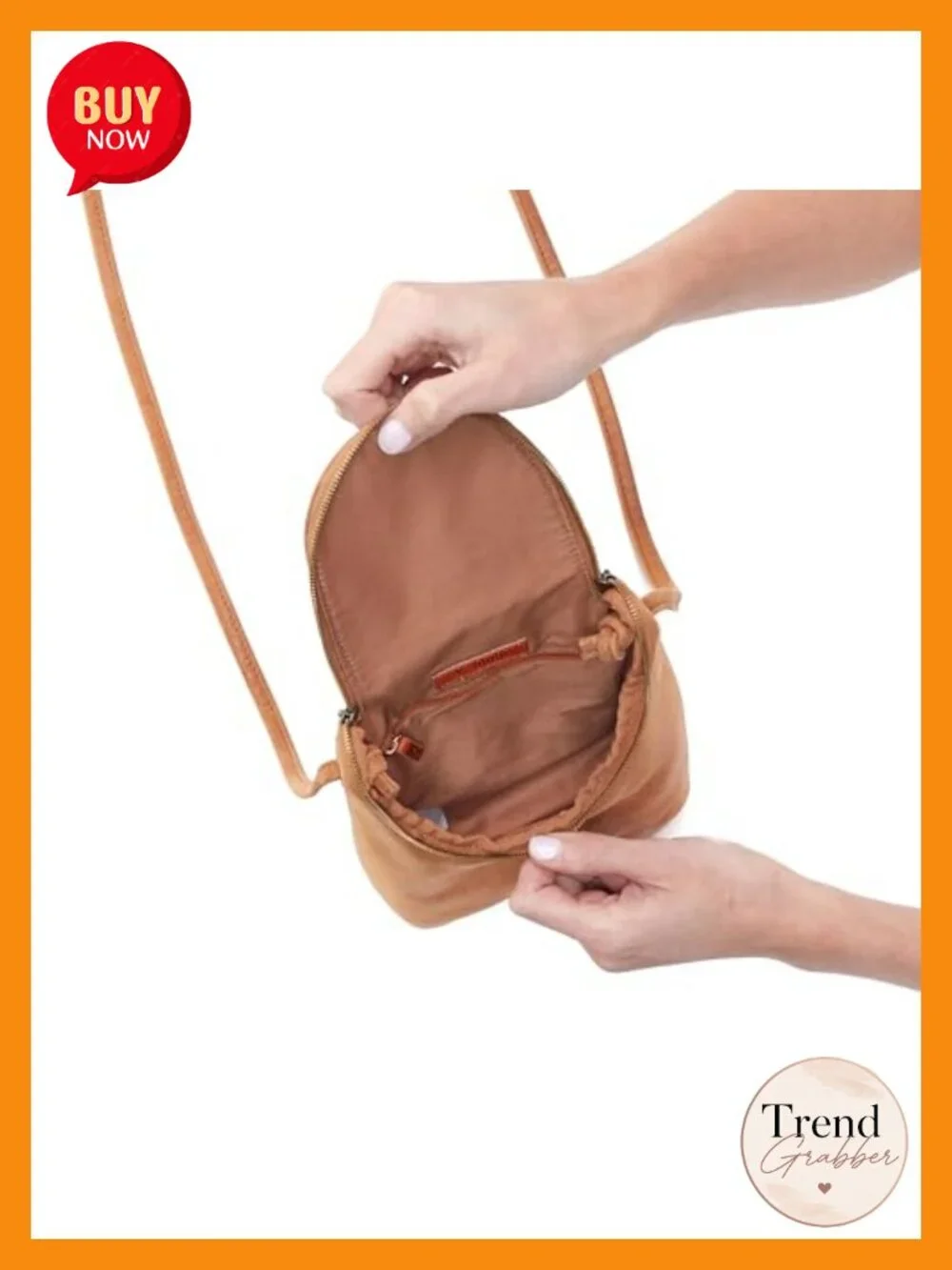 100% Leather Crossbody Bag with Adjustable Strap - Double Zip Closure